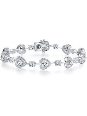 Women Cubic Zirconia Silver Gemstone Heart Bracelet luxury Fashion Fine Jewelry